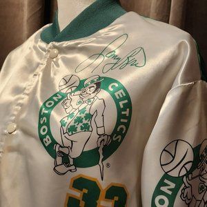Men's Vintage Larry Bird NBA Boston Celtics Chalk Line Bomber Jacket - Large